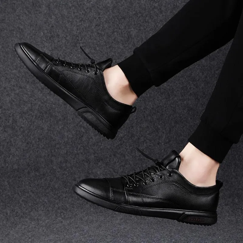 Casual Leather Shoes Male Lace-Up Genuine Leather Flats