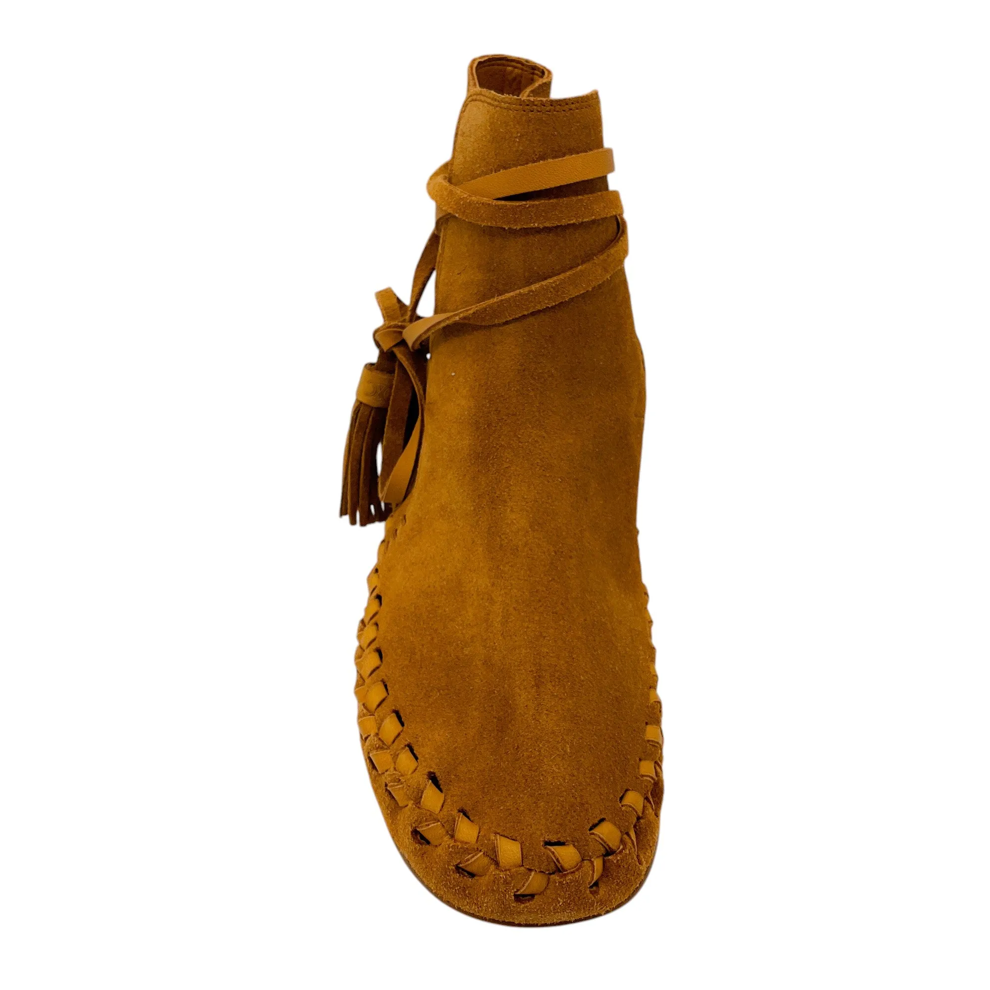 Celine Tan Whipstitch Trim Lace-Up Suede Ankle Boots
