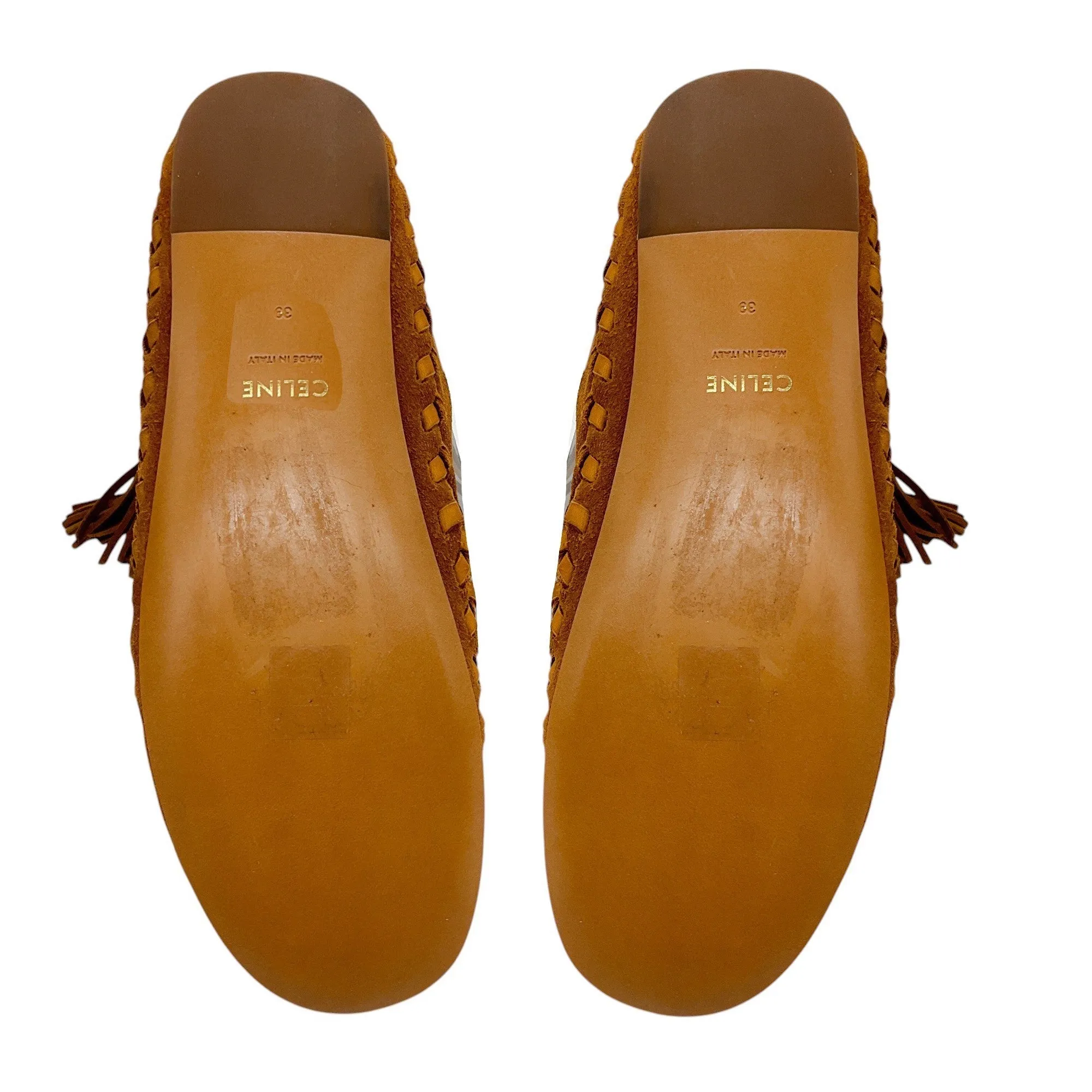 Celine Tan Whipstitch Trim Lace-Up Suede Ankle Boots