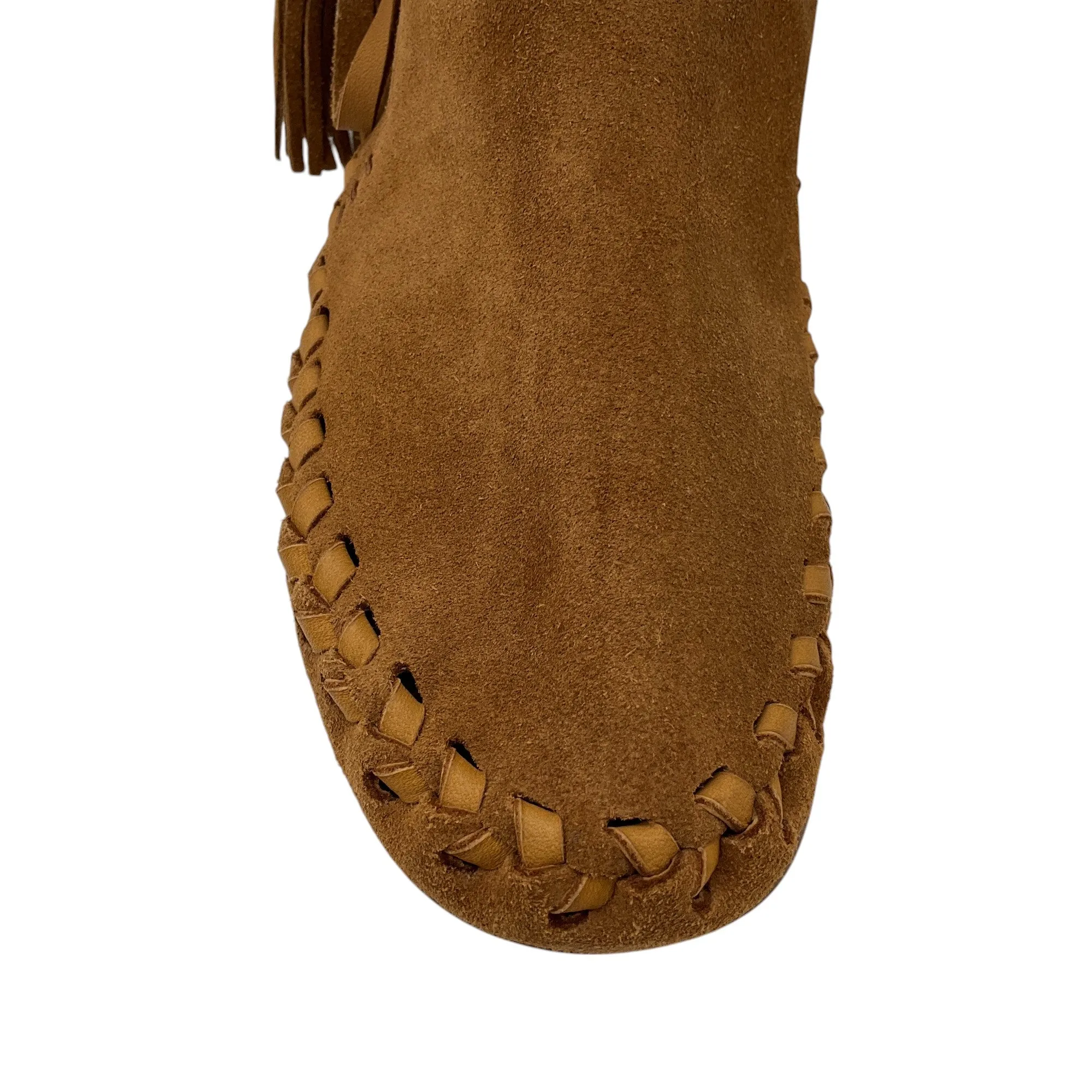 Celine Tan Whipstitch Trim Lace-Up Suede Ankle Boots
