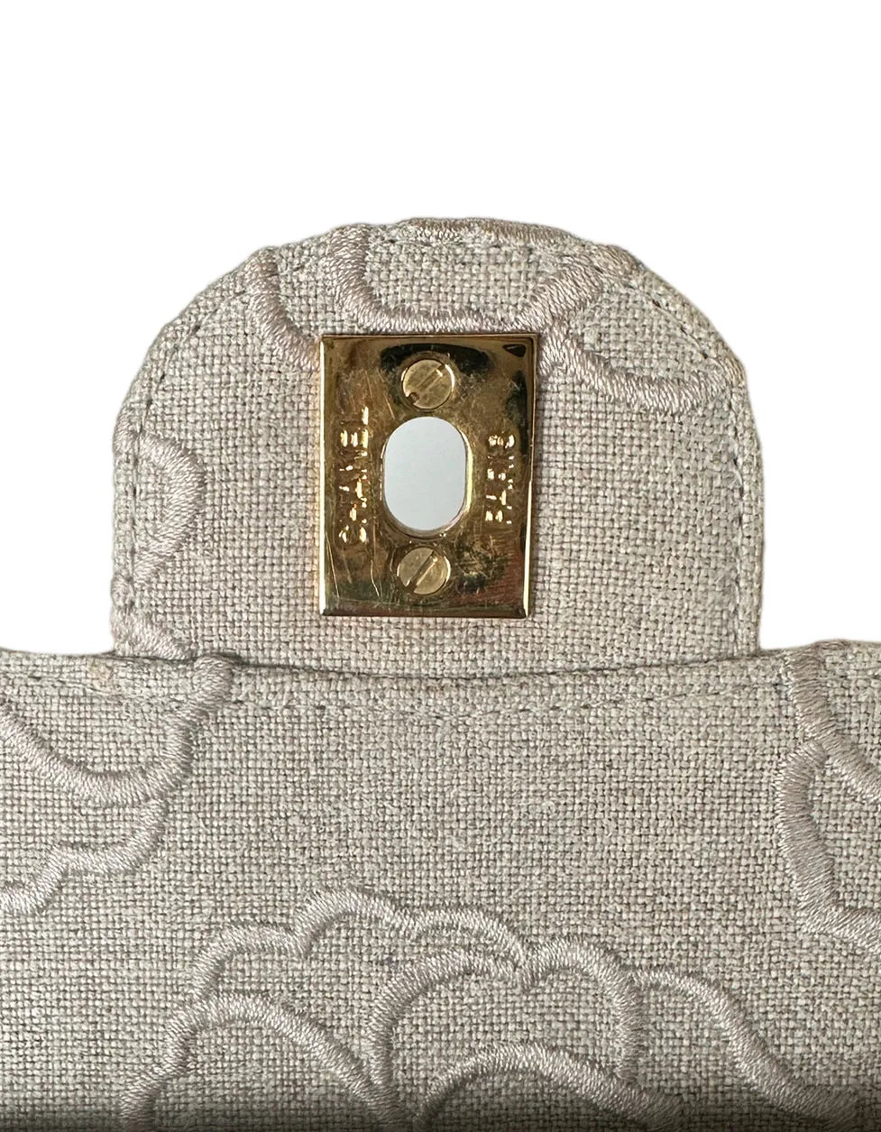 Chanel Ivory Canvas Camellia Embroidered Double Flap Classic