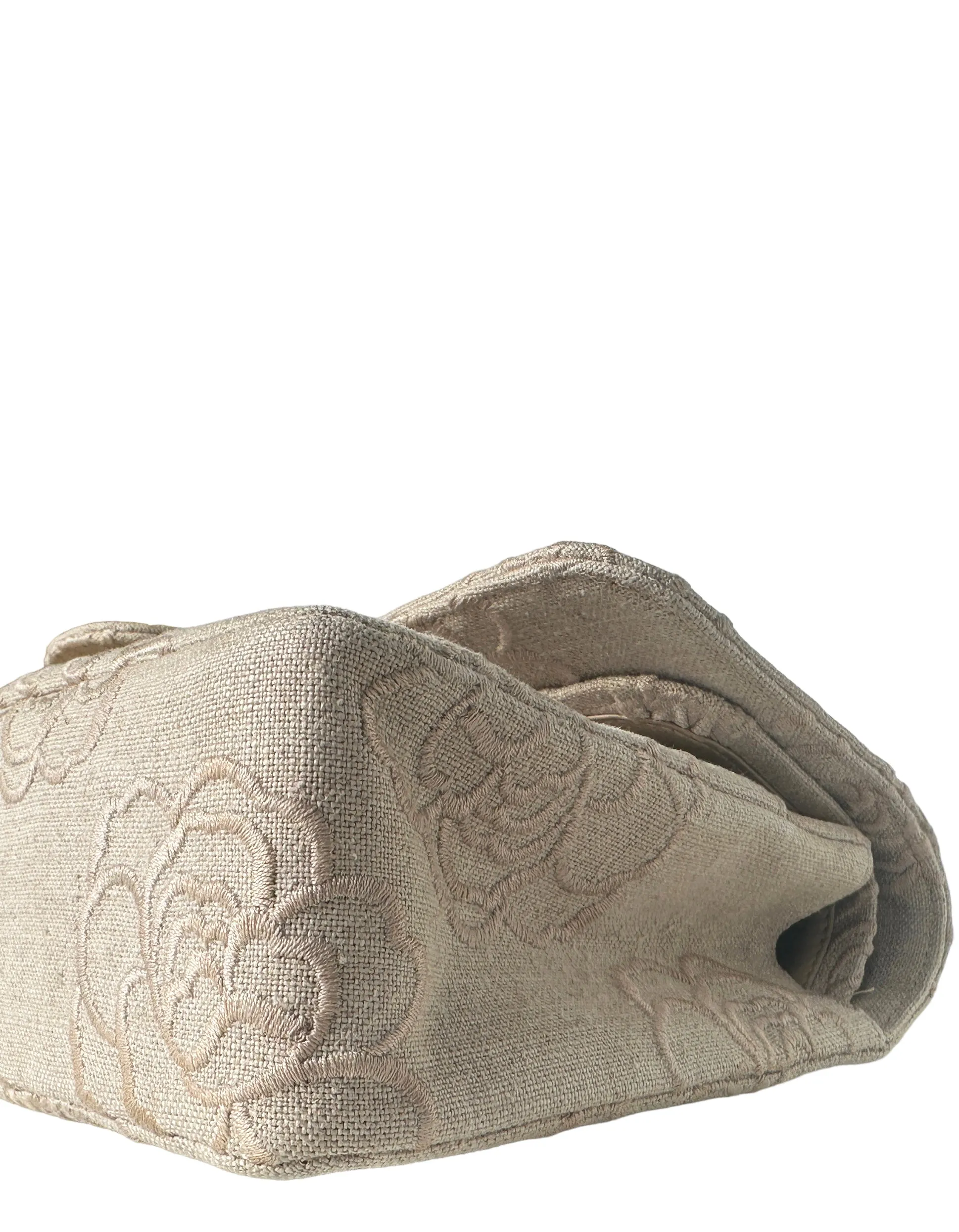 Chanel Ivory Canvas Camellia Embroidered Double Flap Classic