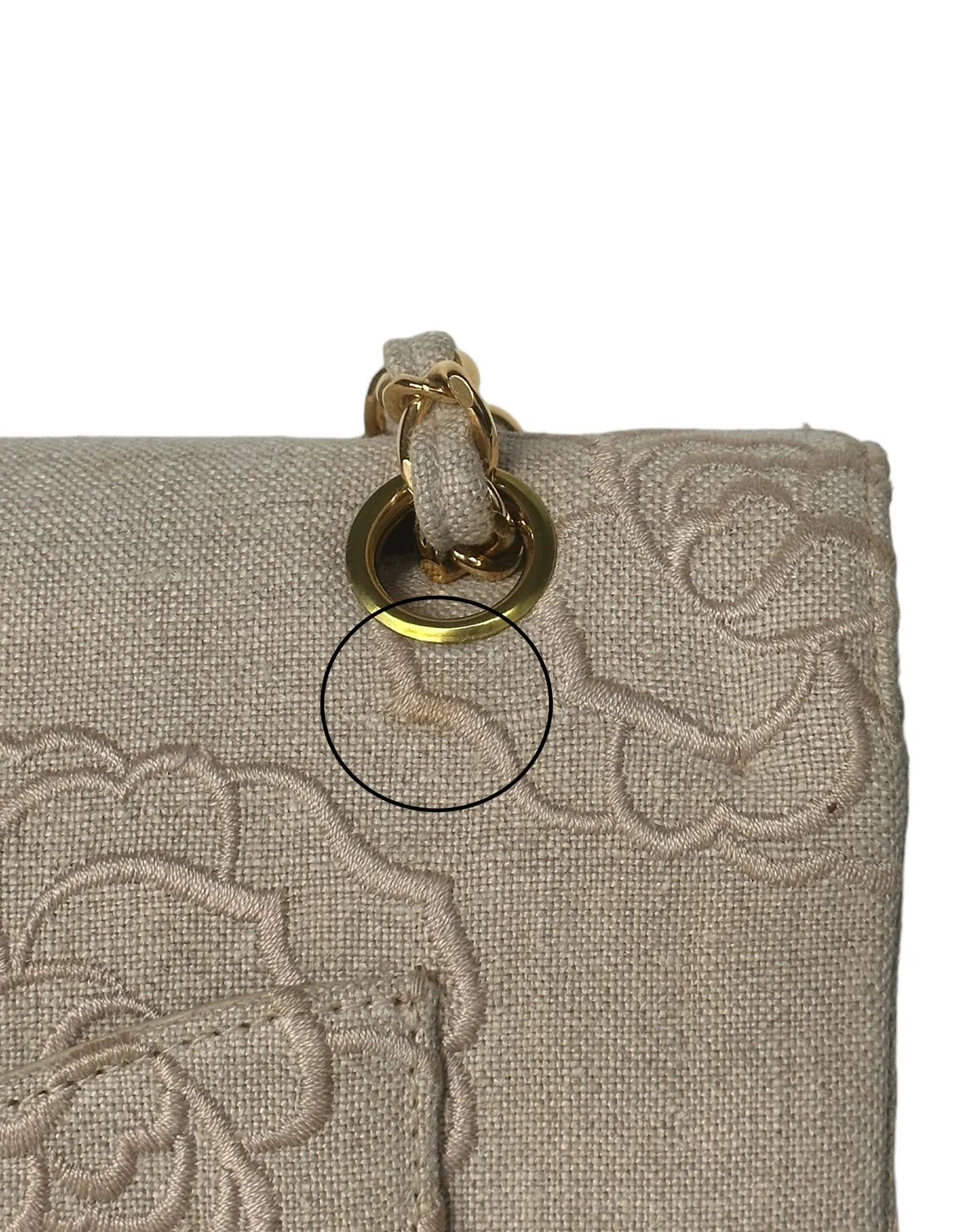 Chanel Ivory Canvas Camellia Embroidered Double Flap Classic