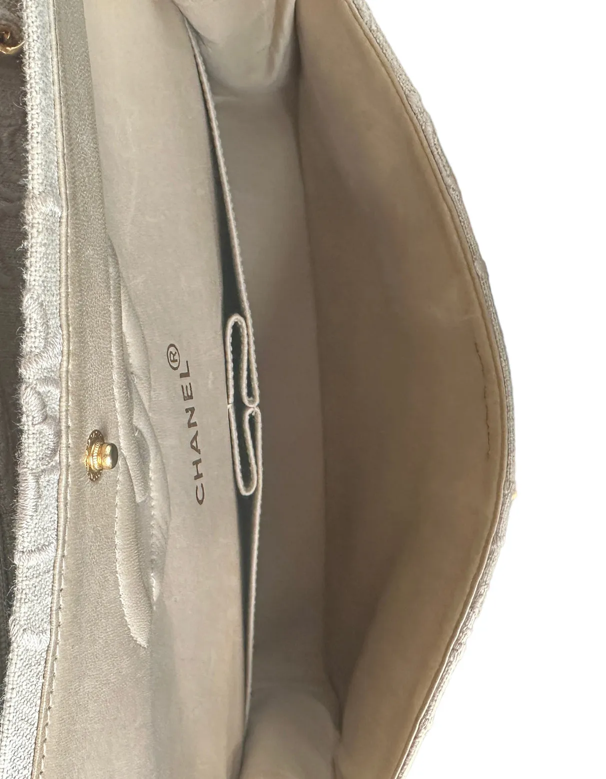 Chanel Ivory Canvas Camellia Embroidered Double Flap Classic