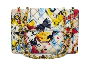 Chanel Vintage Rare Graffiti Sketch Printed Coated Canvas Maxi Jumbo