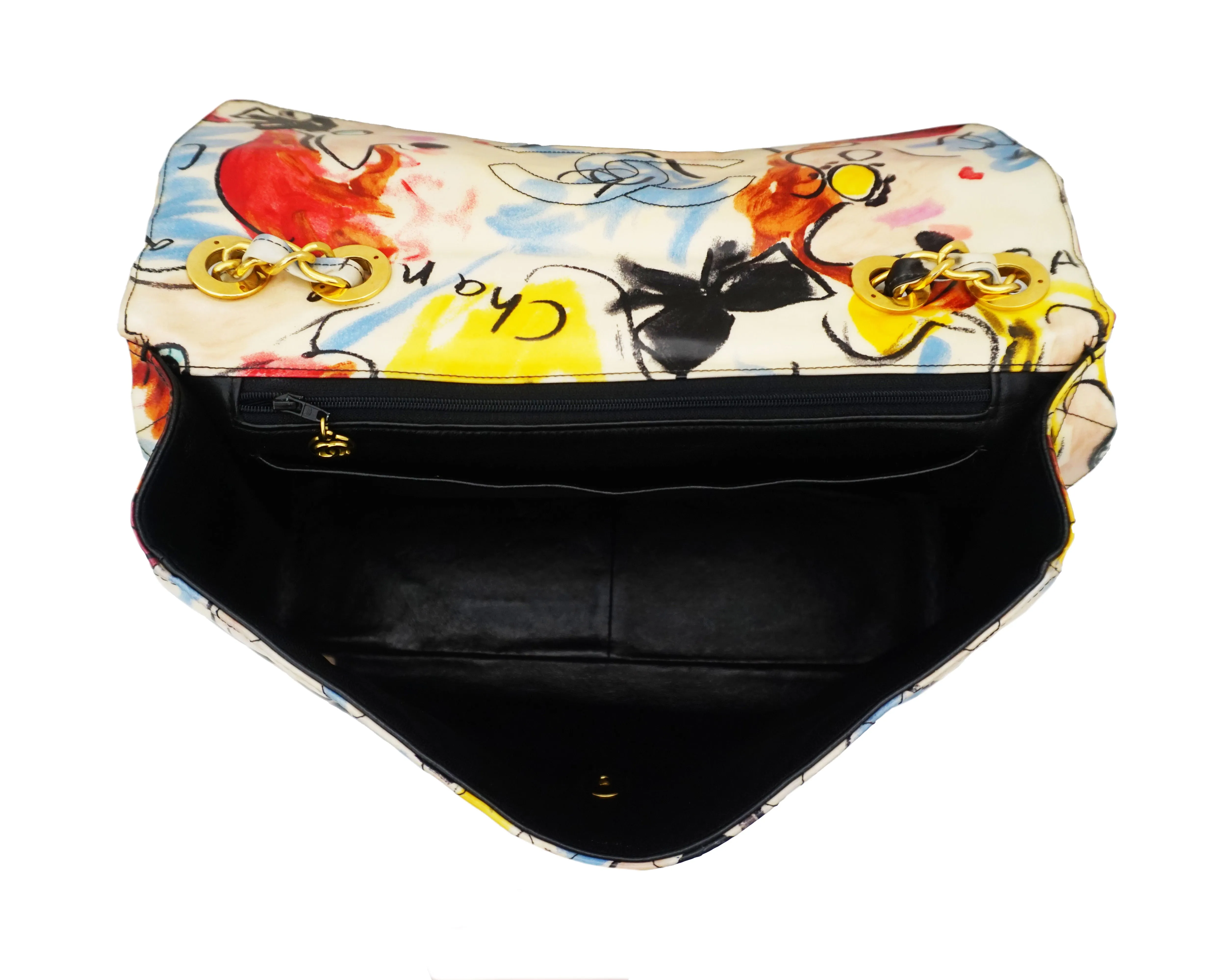 Chanel Vintage Rare Graffiti Sketch Printed Coated Canvas Maxi Jumbo
