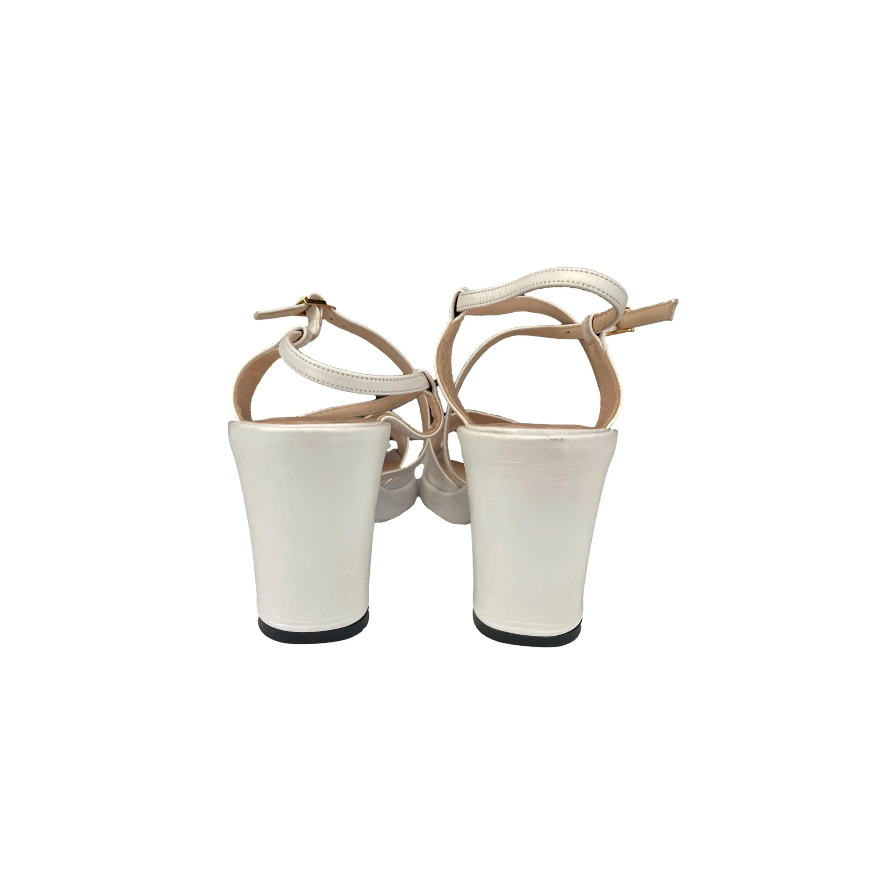 Chanel White Logo Chunky Heels