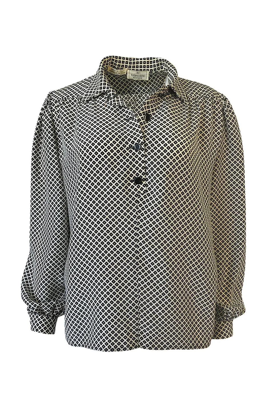 Chic 1980s Valentino Boutique Graphic Black & White Silk Top