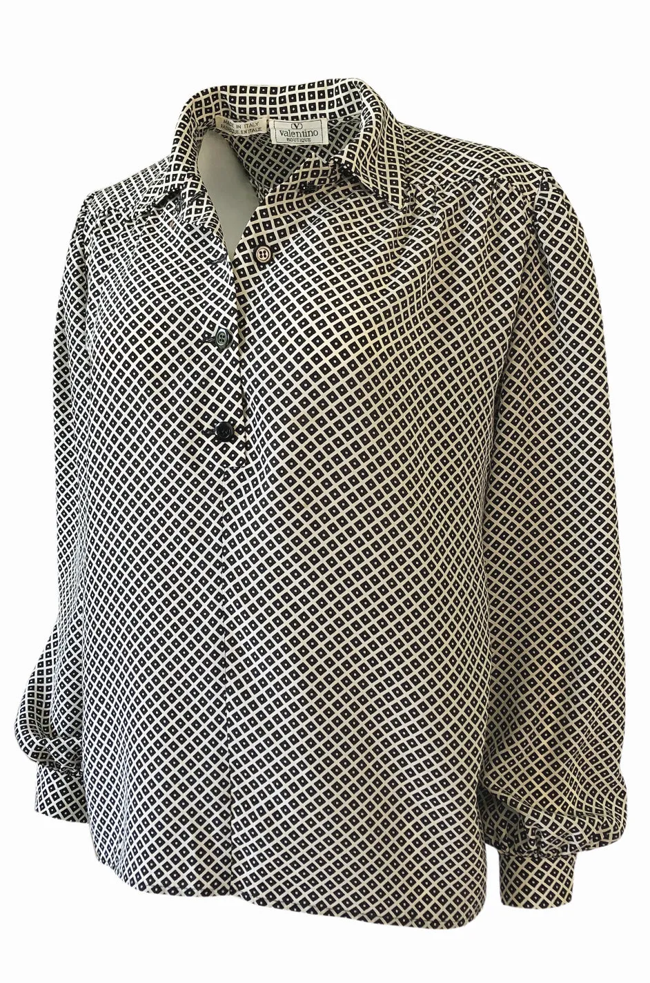 Chic 1980s Valentino Boutique Graphic Black & White Silk Top