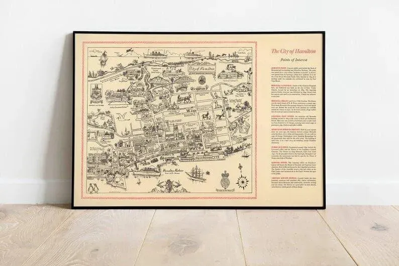 City of Hamilton and Pembroke Parish Map Print| Vintage Map Poster Bermuda