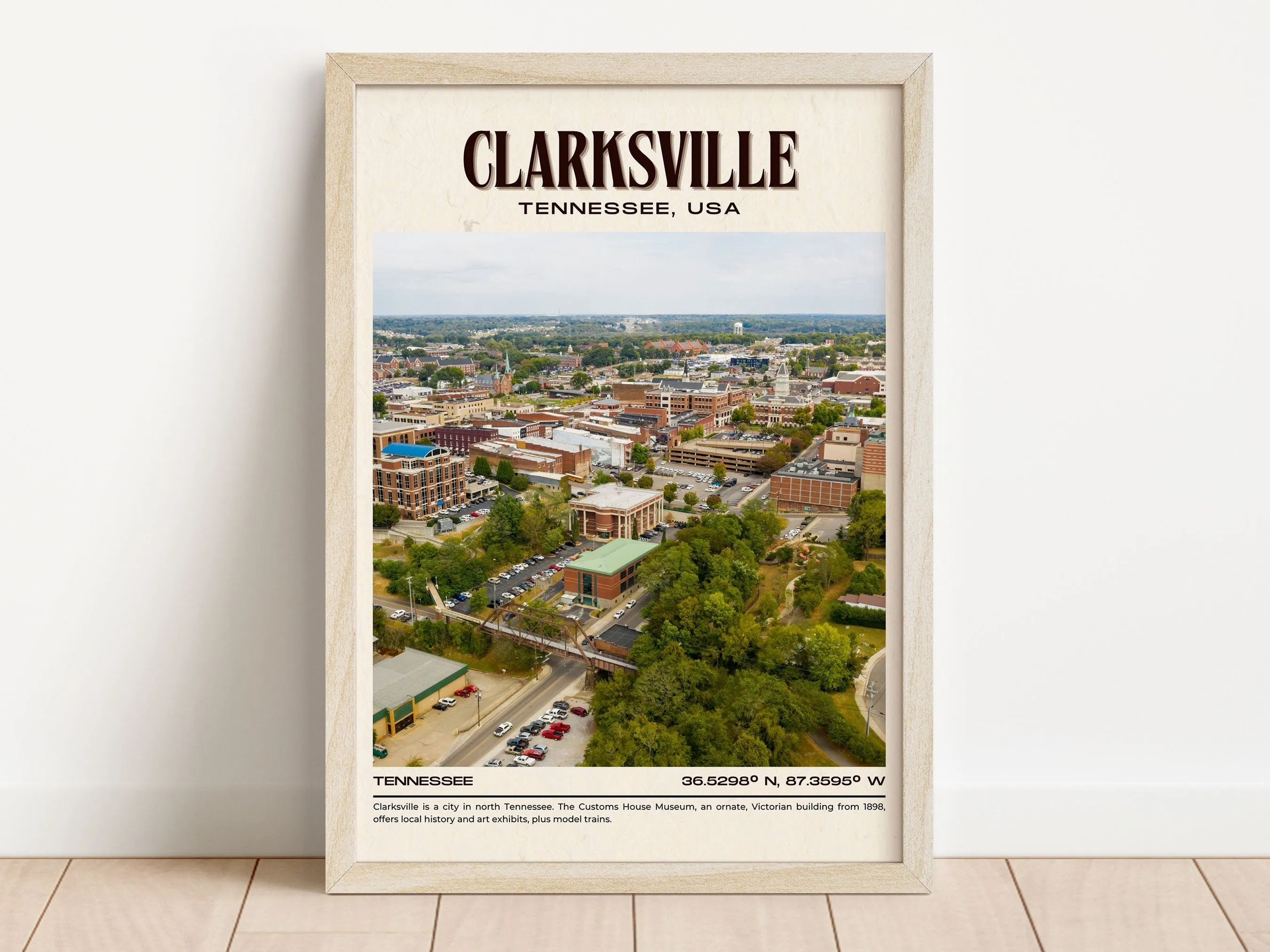 Clarksville Vintage Wall Art, Tennessee, USA