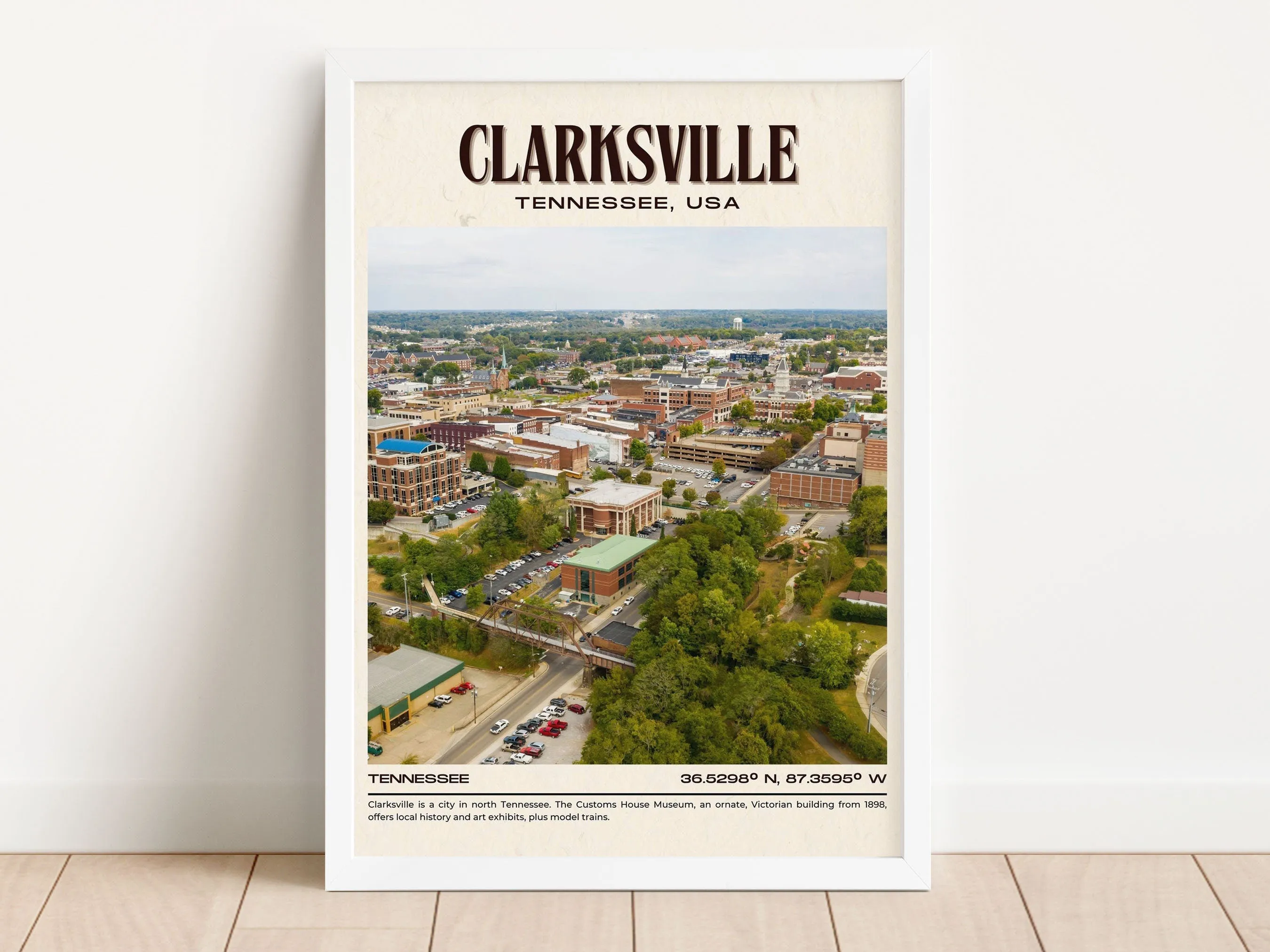 Clarksville Vintage Wall Art, Tennessee, USA