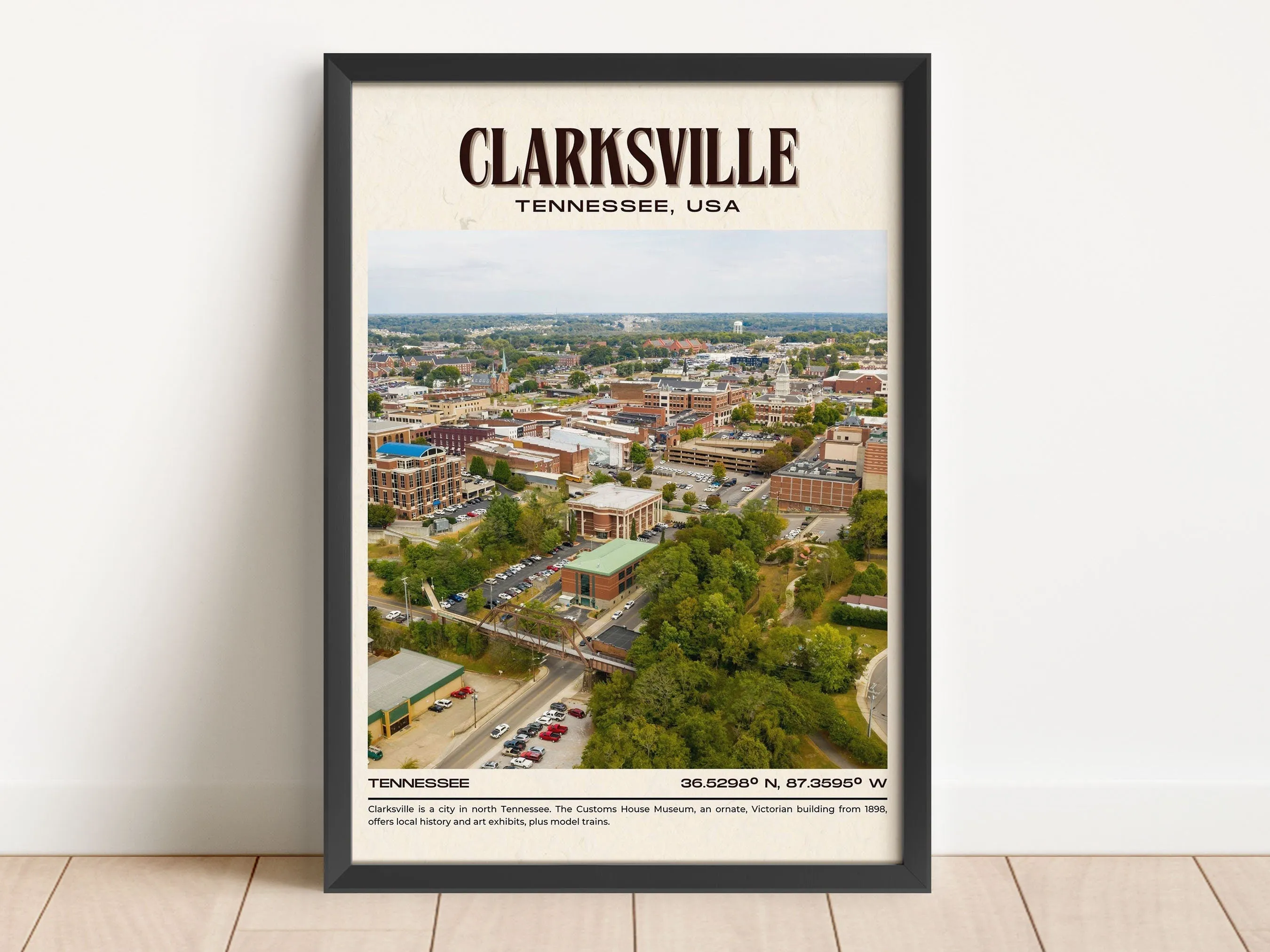 Clarksville Vintage Wall Art, Tennessee, USA