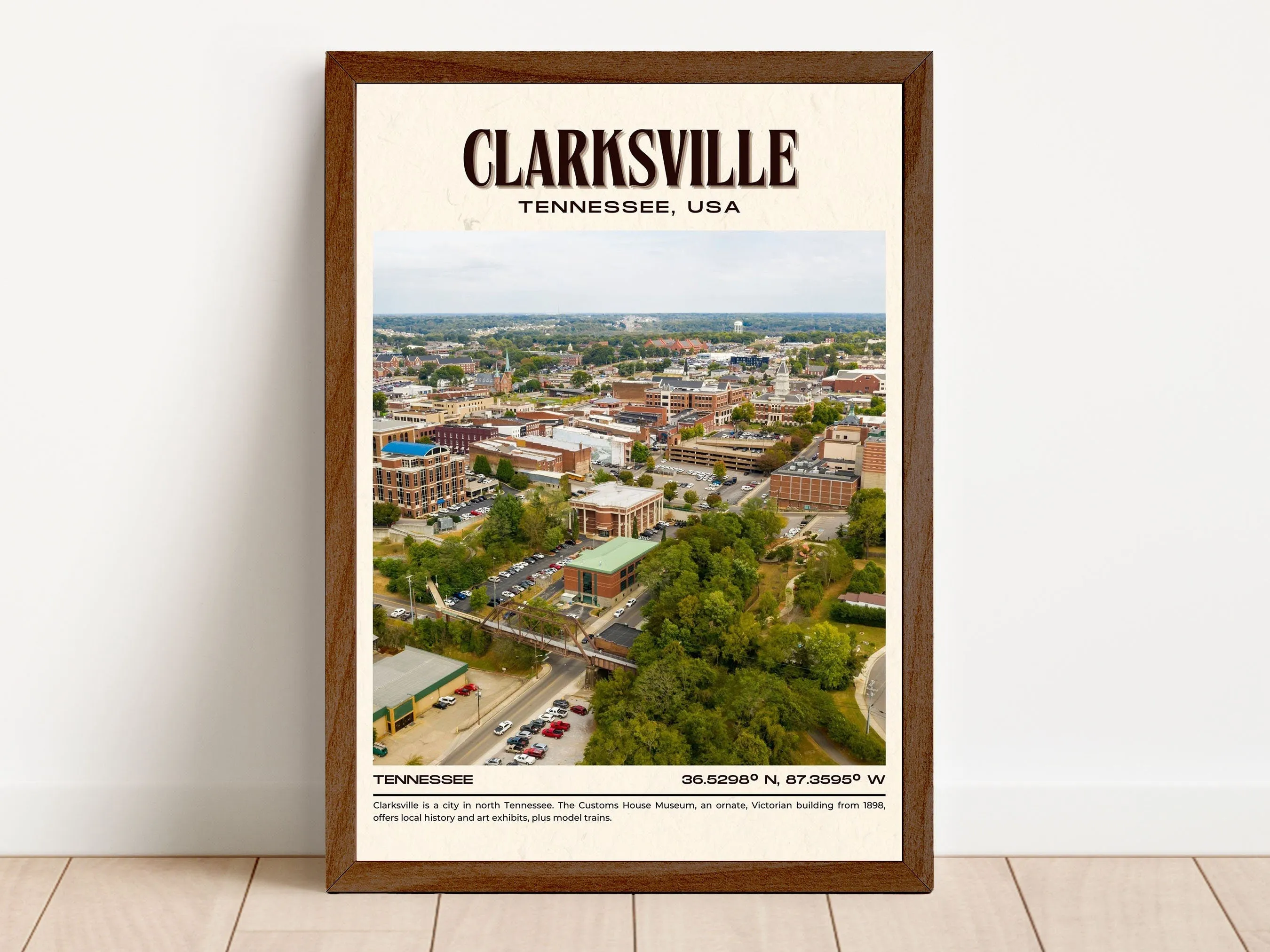 Clarksville Vintage Wall Art, Tennessee, USA