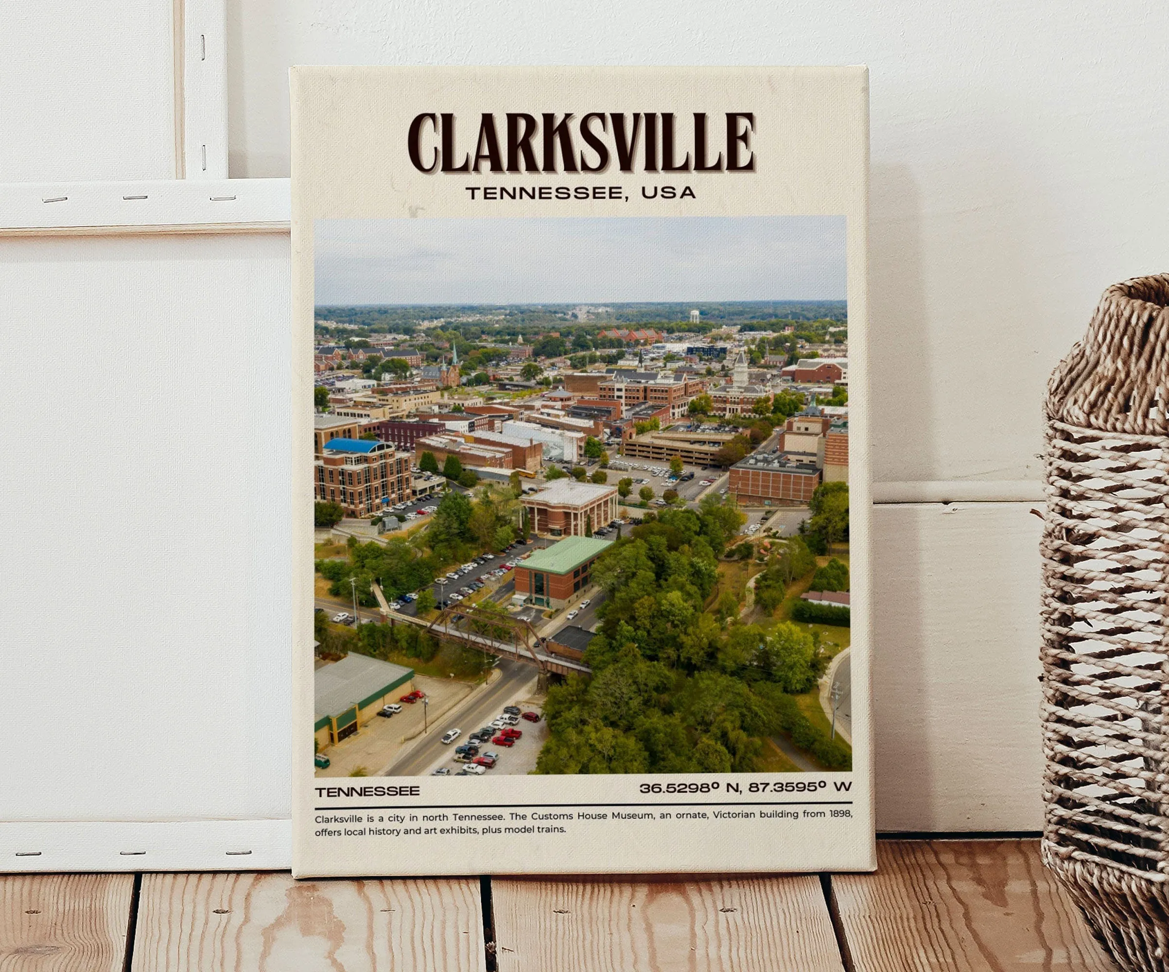 Clarksville Vintage Wall Art, Tennessee, USA