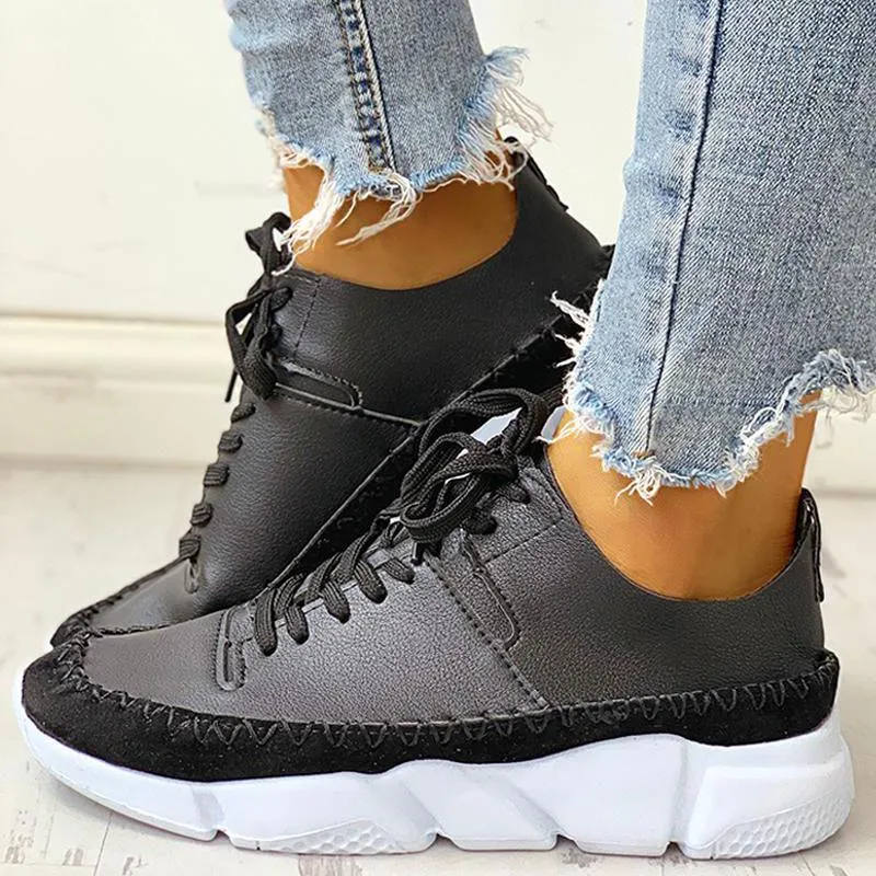 Contrast Stitch Lace-Up Muffin Sneakers