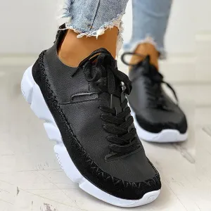 Contrast Stitch Lace-Up Muffin Sneakers