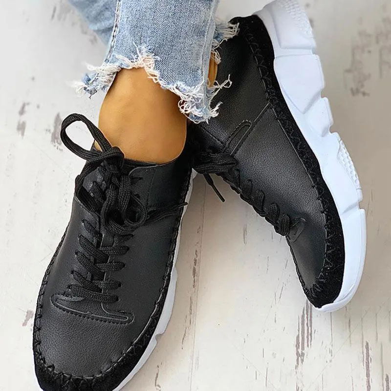 Contrast Stitch Lace-Up Muffin Sneakers