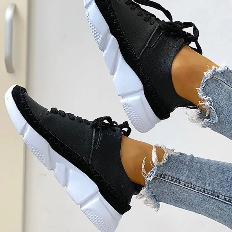 Contrast Stitch Lace-Up Muffin Sneakers