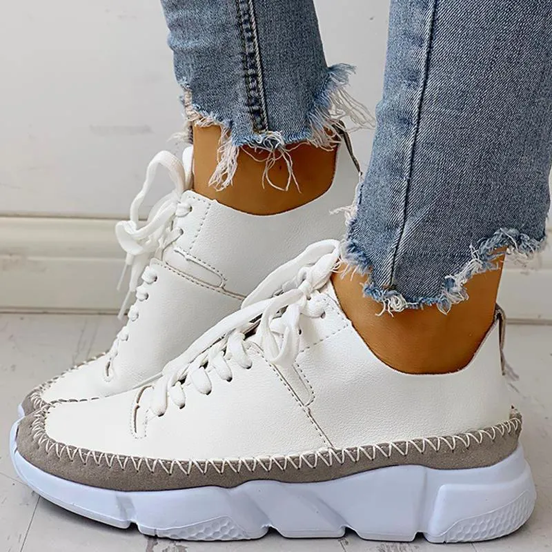Contrast Stitch Lace-Up Muffin Sneakers