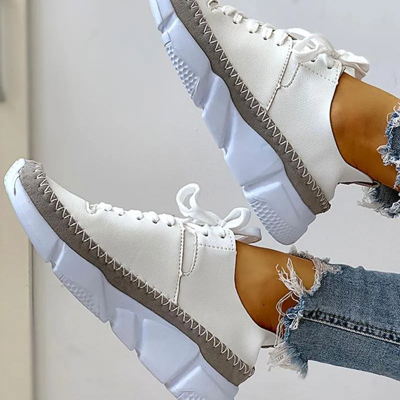 Contrast Stitch Lace-Up Muffin Sneakers