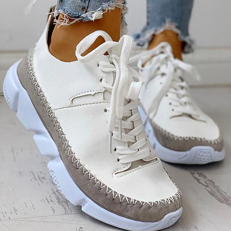 Contrast Stitch Lace-Up Muffin Sneakers
