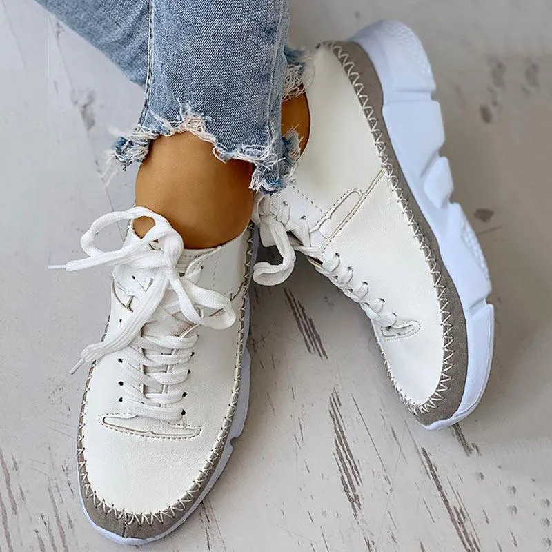Contrast Stitch Lace-Up Muffin Sneakers