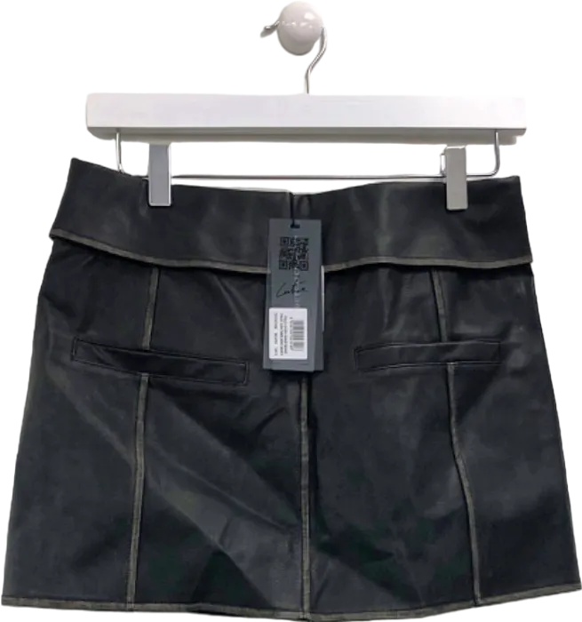Couture Black Leather Mini Skirt UK 8