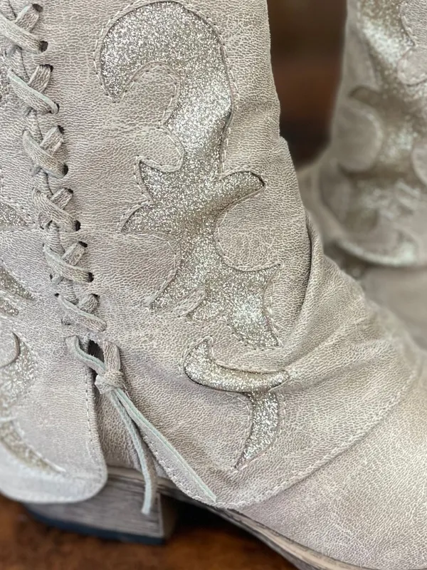 Cream Brillo Ankle Boot with Gold Glitter Inlay