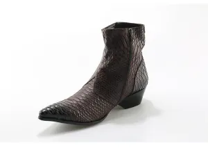Crocodile Grain Brown White Mens Ankle Boots Embossed Genuine Leather Dress Boots Spring High Flat Boots New Mens Wedding Shoes