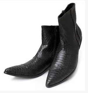 Crocodile Grain Brown White Mens Ankle Boots Embossed Genuine Leather Dress Boots Spring High Flat Boots New Mens Wedding Shoes