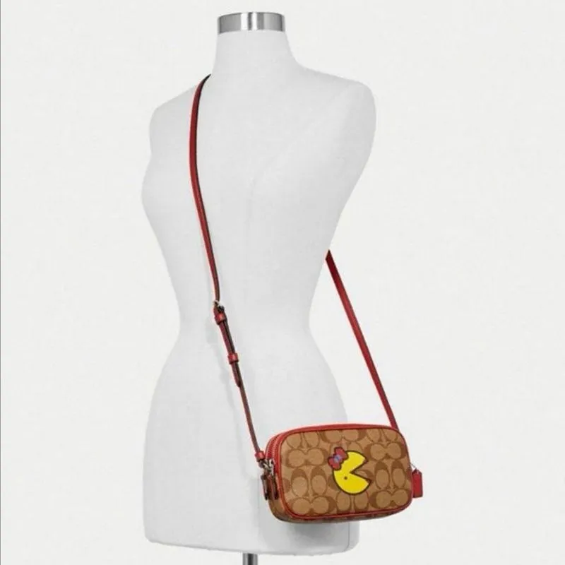 Crossbody Pouch in Signature Canvas with Ms. PacMan