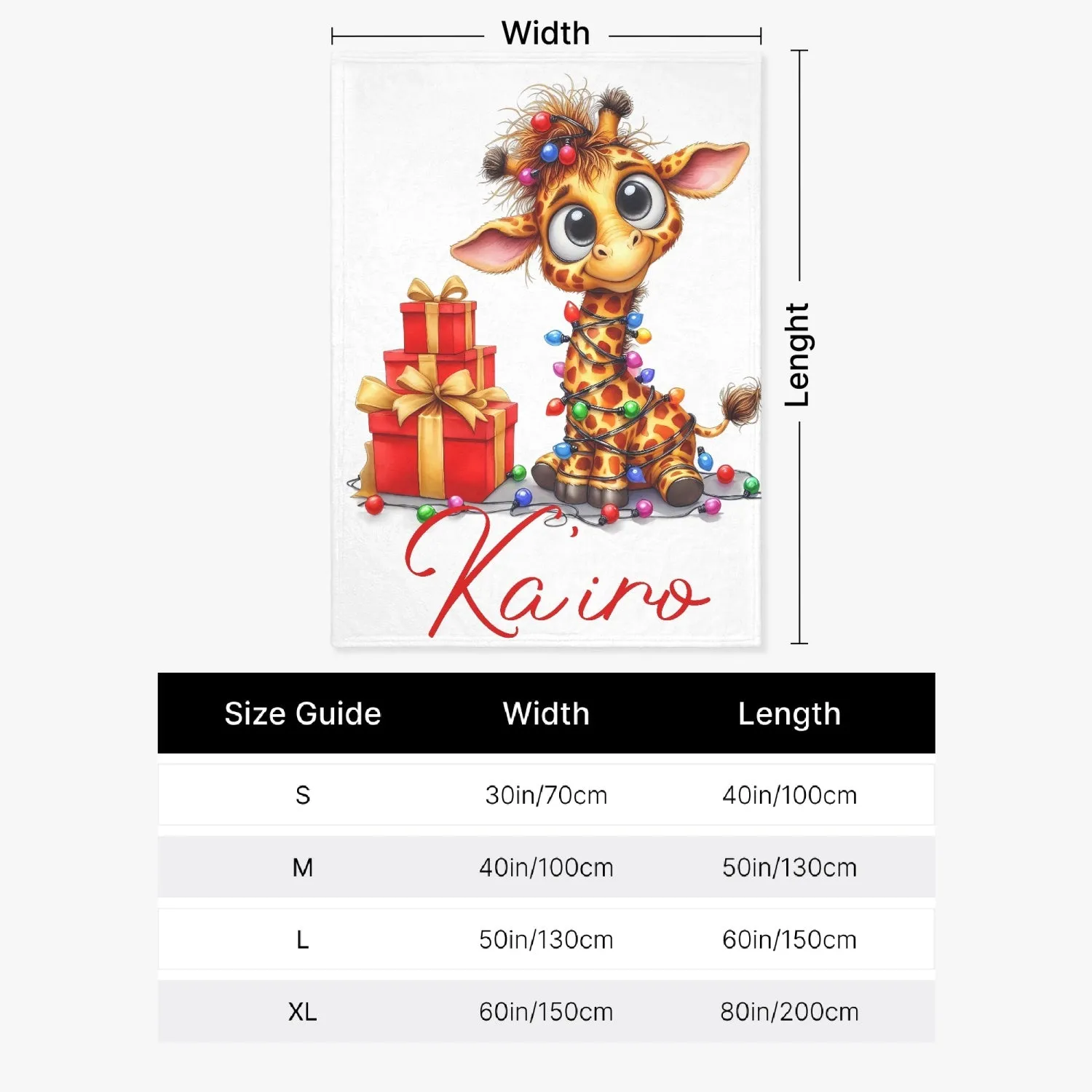 Custom Name Adorable Christmas Giraffe  Flannel Blanket