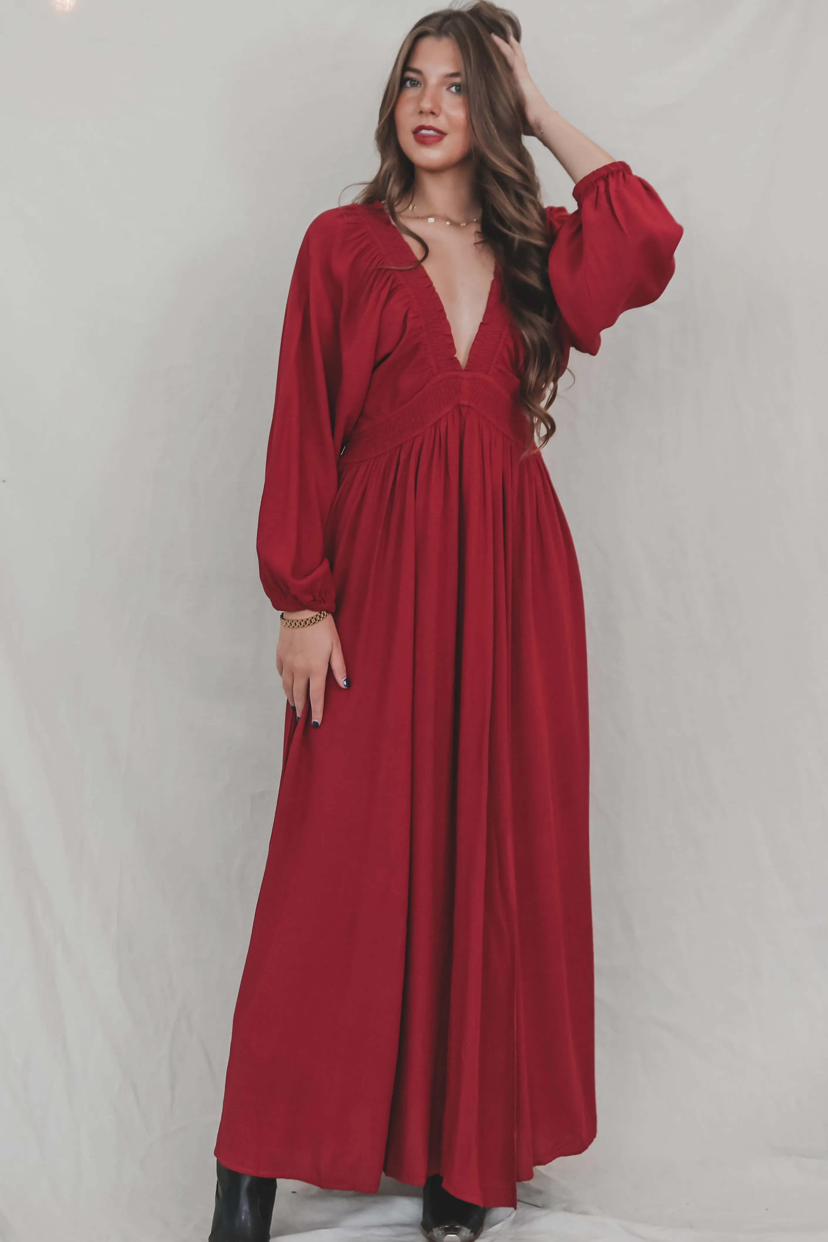 DEAL All So Free Of The People Wine Maxi Dress
