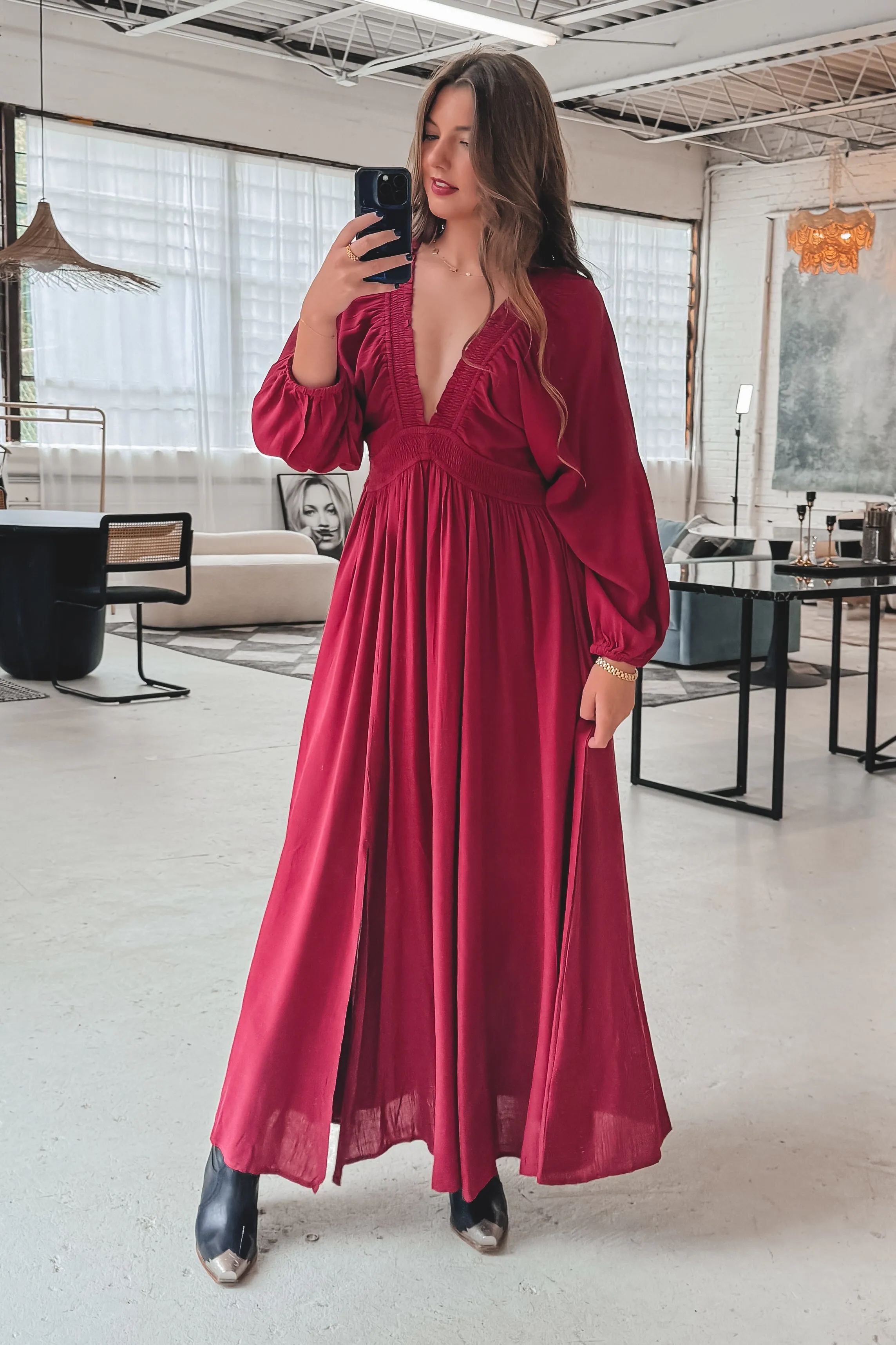 DEAL All So Free Of The People Wine Maxi Dress