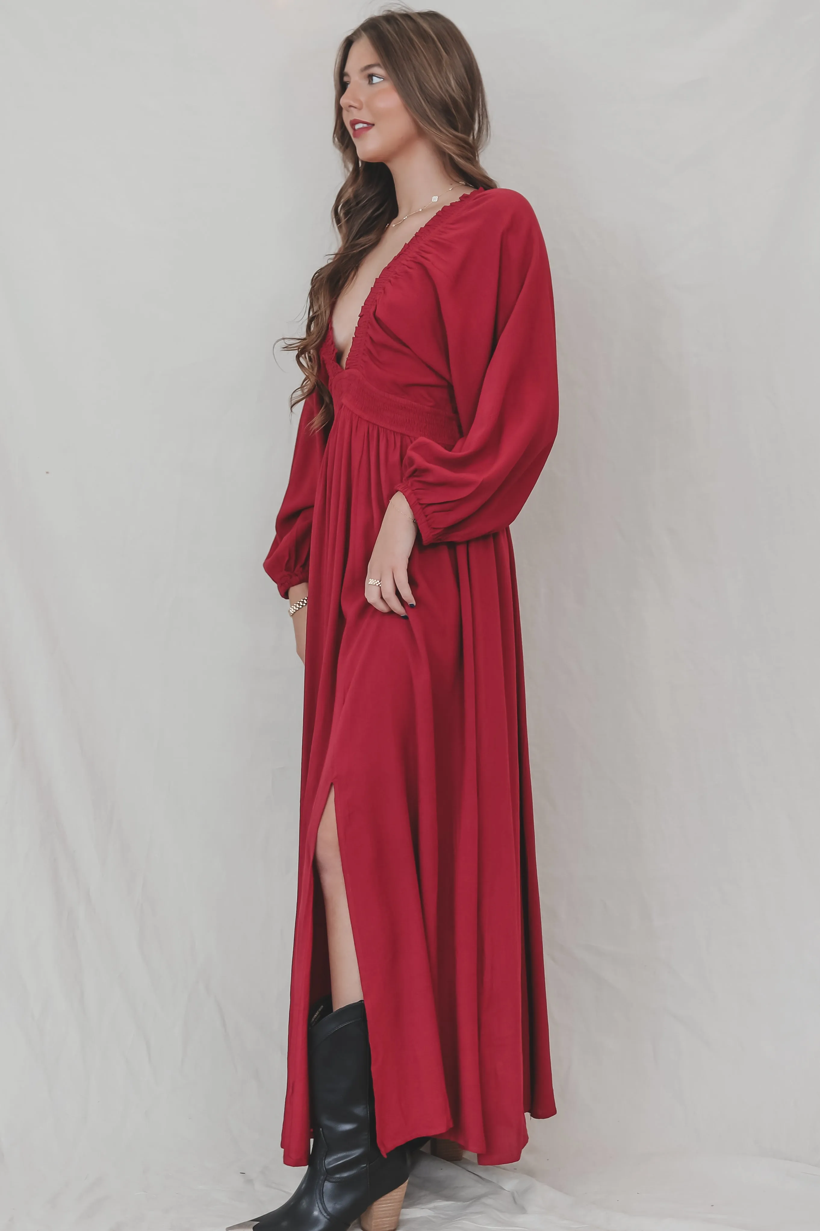 DEAL All So Free Of The People Wine Maxi Dress