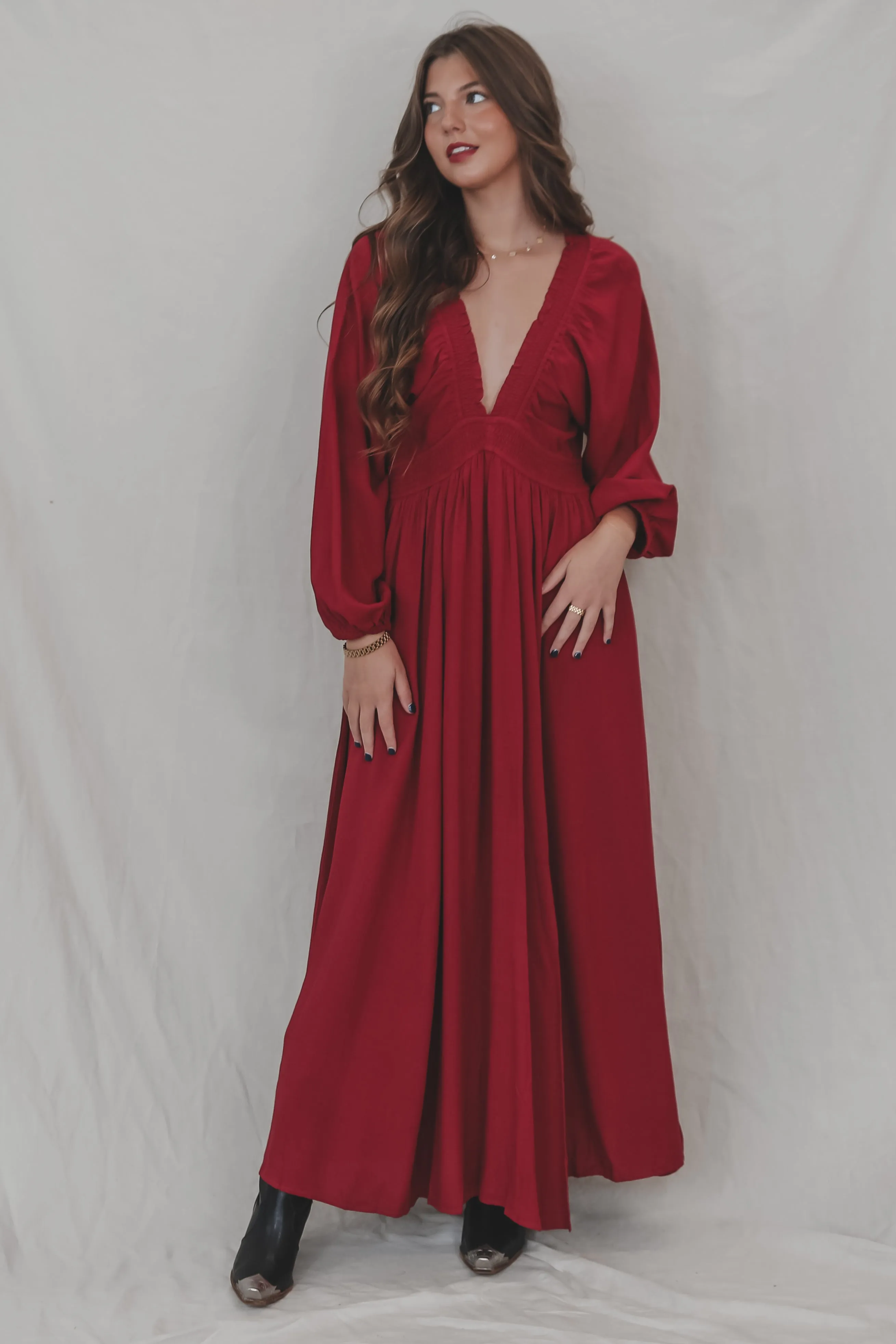 DEAL All So Free Of The People Wine Maxi Dress