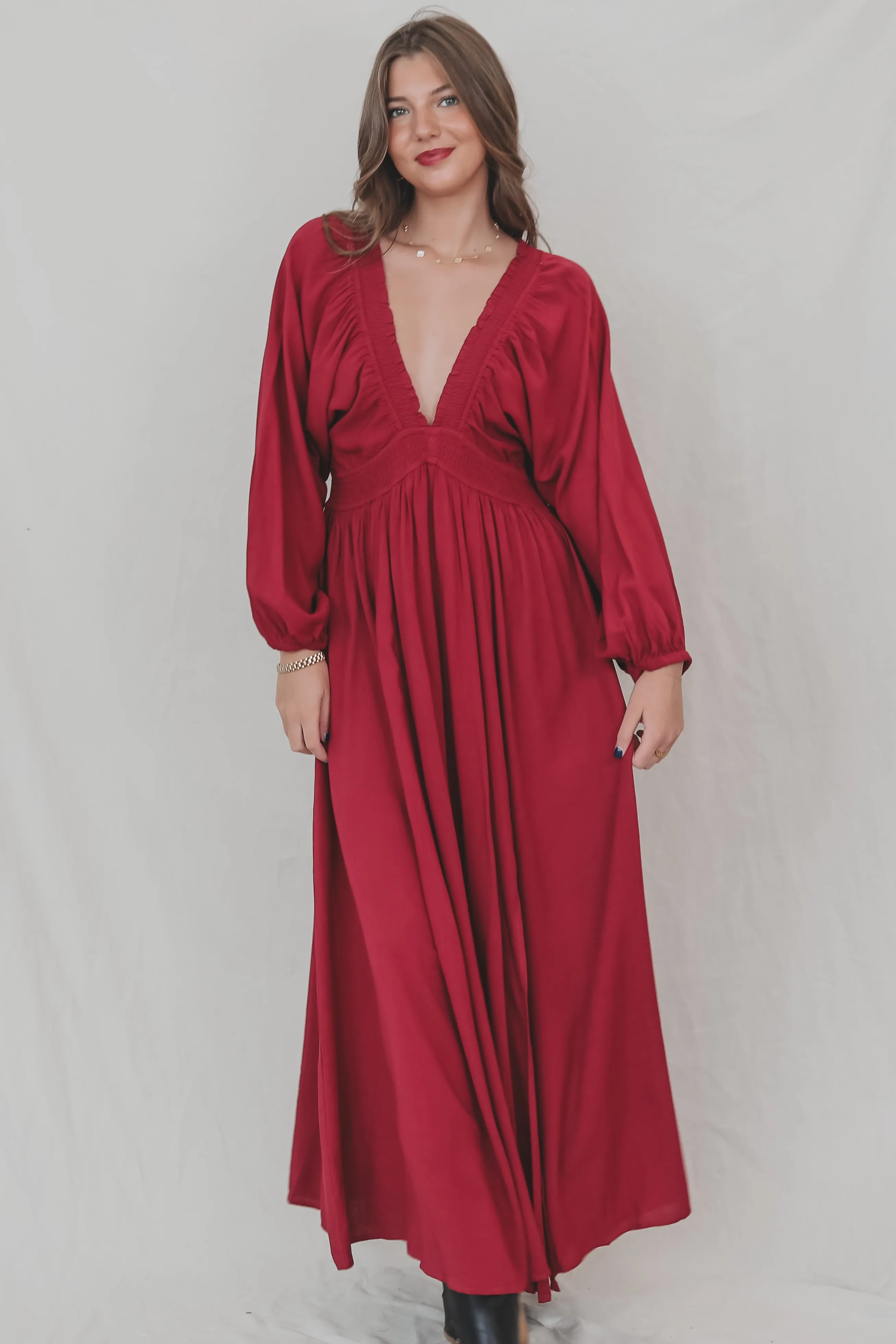 DEAL All So Free Of The People Wine Maxi Dress