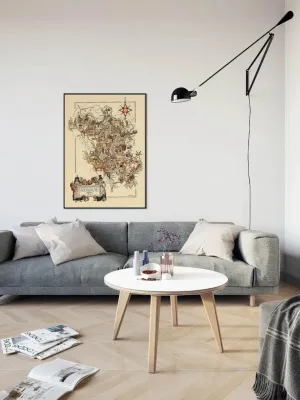 Decorative Map of Bourgogne Region, France| Vintage Map Art