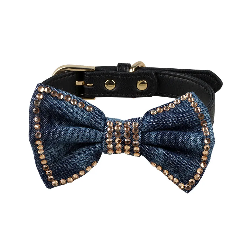 Denim Bow Knot Microfiber Leather Collar - A020