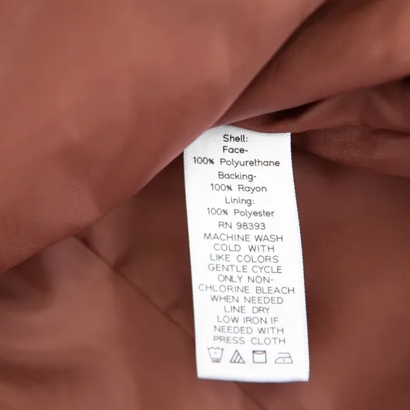 Dennis Basso faux vegan leather cognac scuba style tailored jacket timeless L