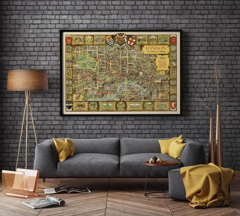 Detailed Pictorial Street Map of London| Vintage Map Wall Print