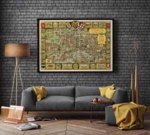 Detailed Pictorial Street Map of London| Vintage Map Wall Print