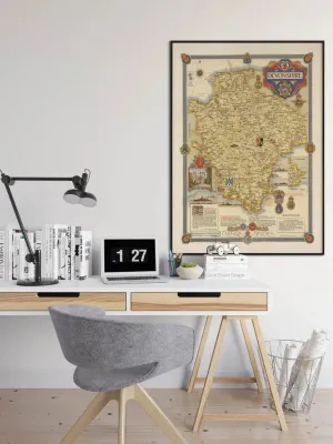 Devonshire Map Print Wall Art| Exeter Vintage Map Wall Prints