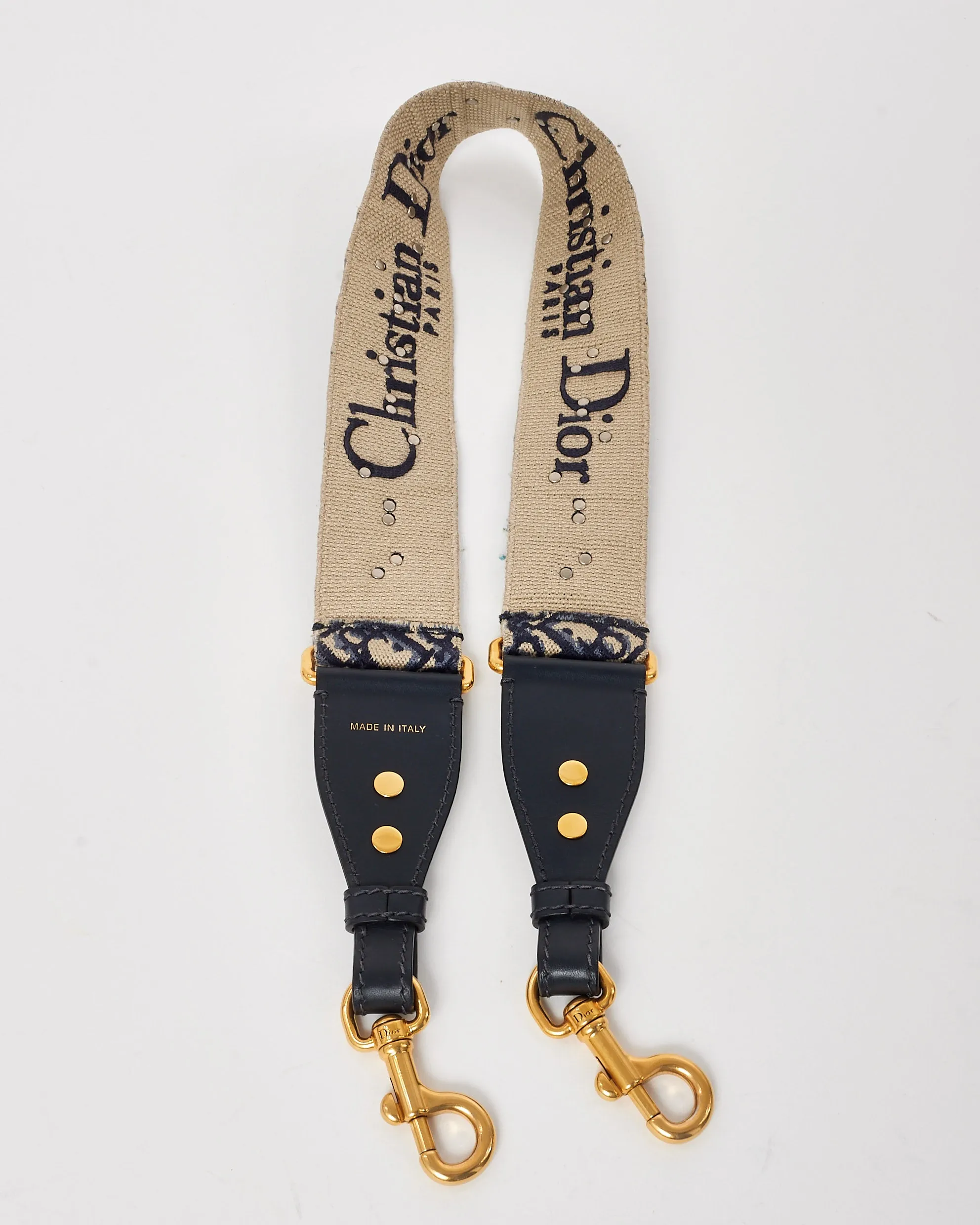 Dior Blue Dior Embroidered Oblique Canvas Studded Shoulder Strap