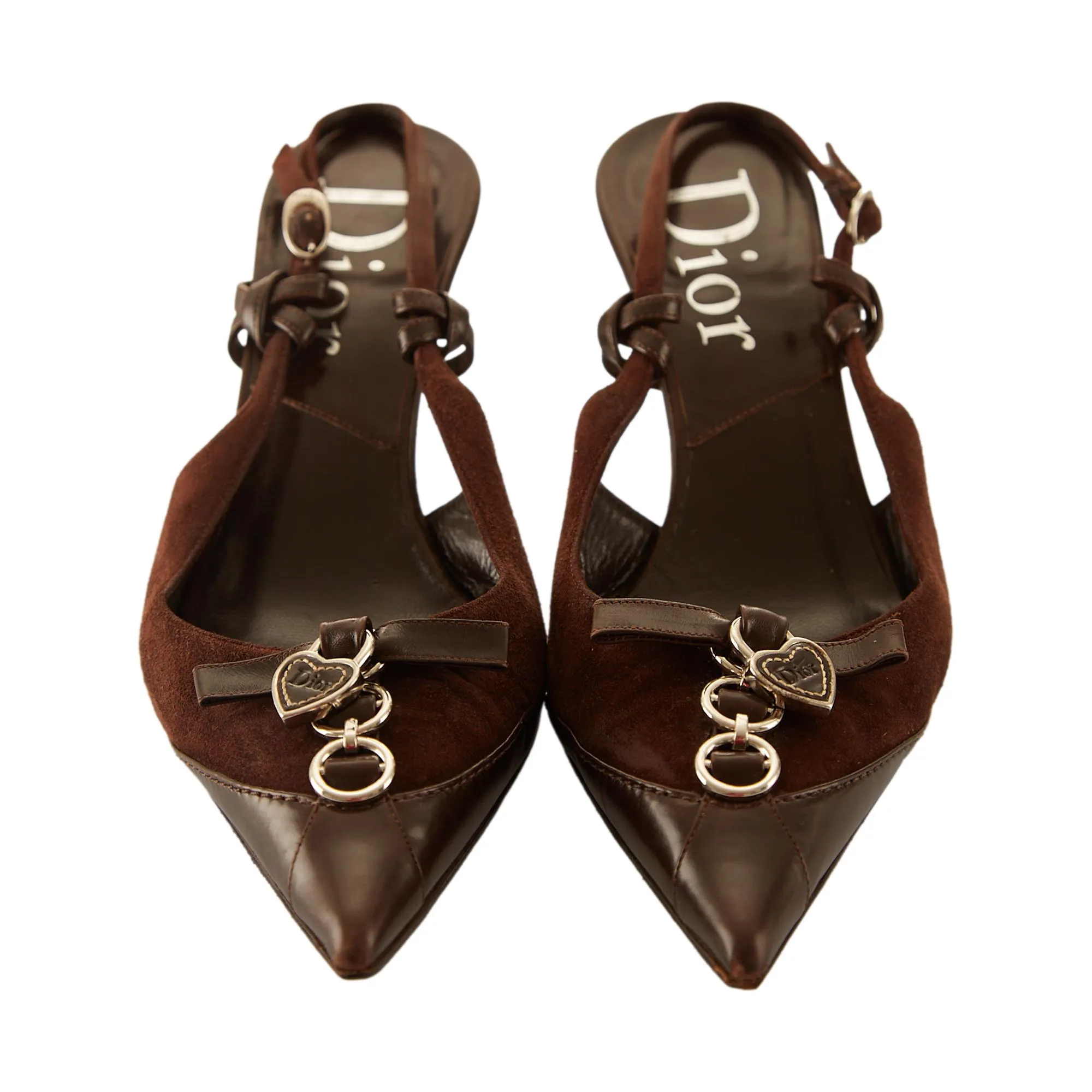 Dior Brown Suede Heart Logo Heels