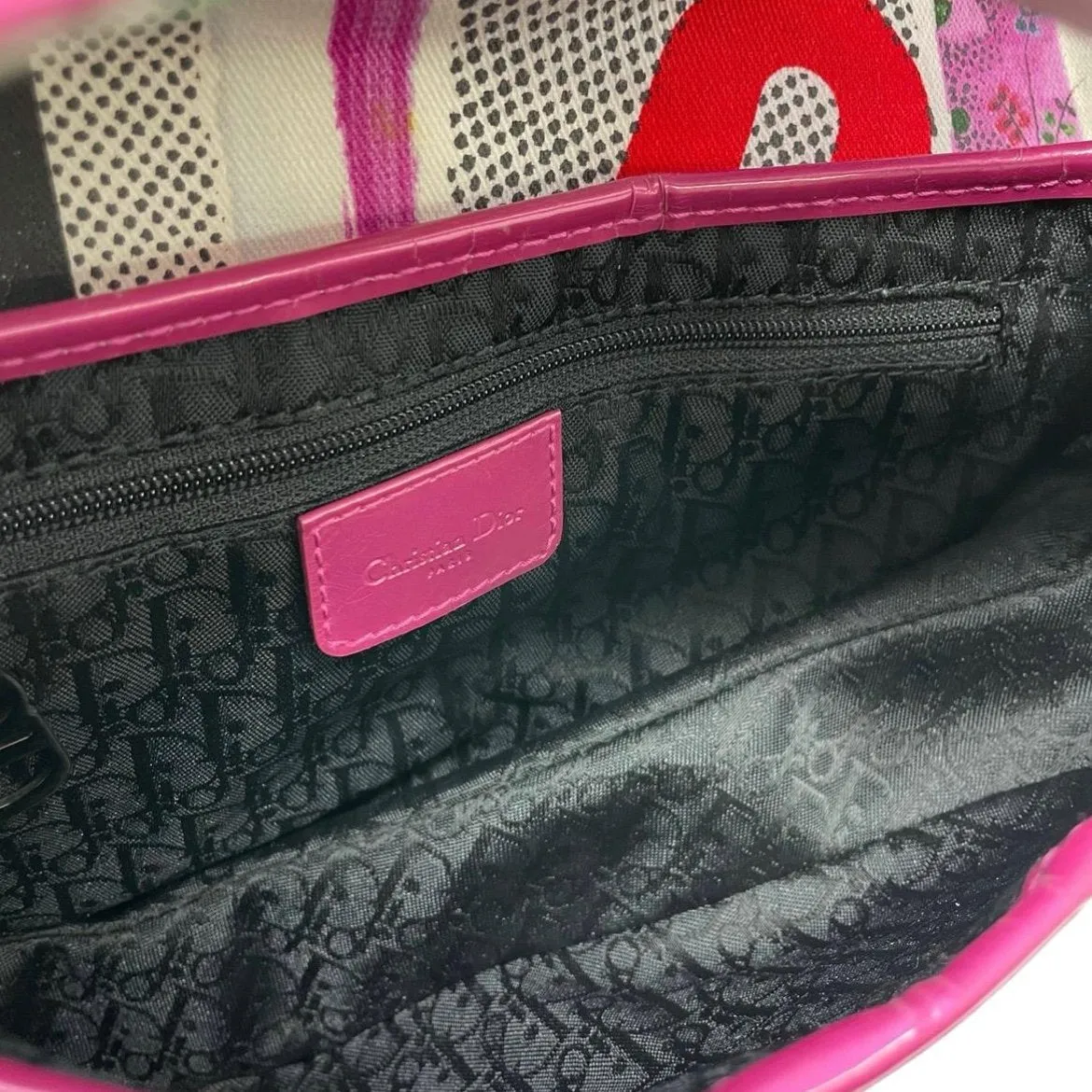 Dior Pink Filth Logo Saddle Bag