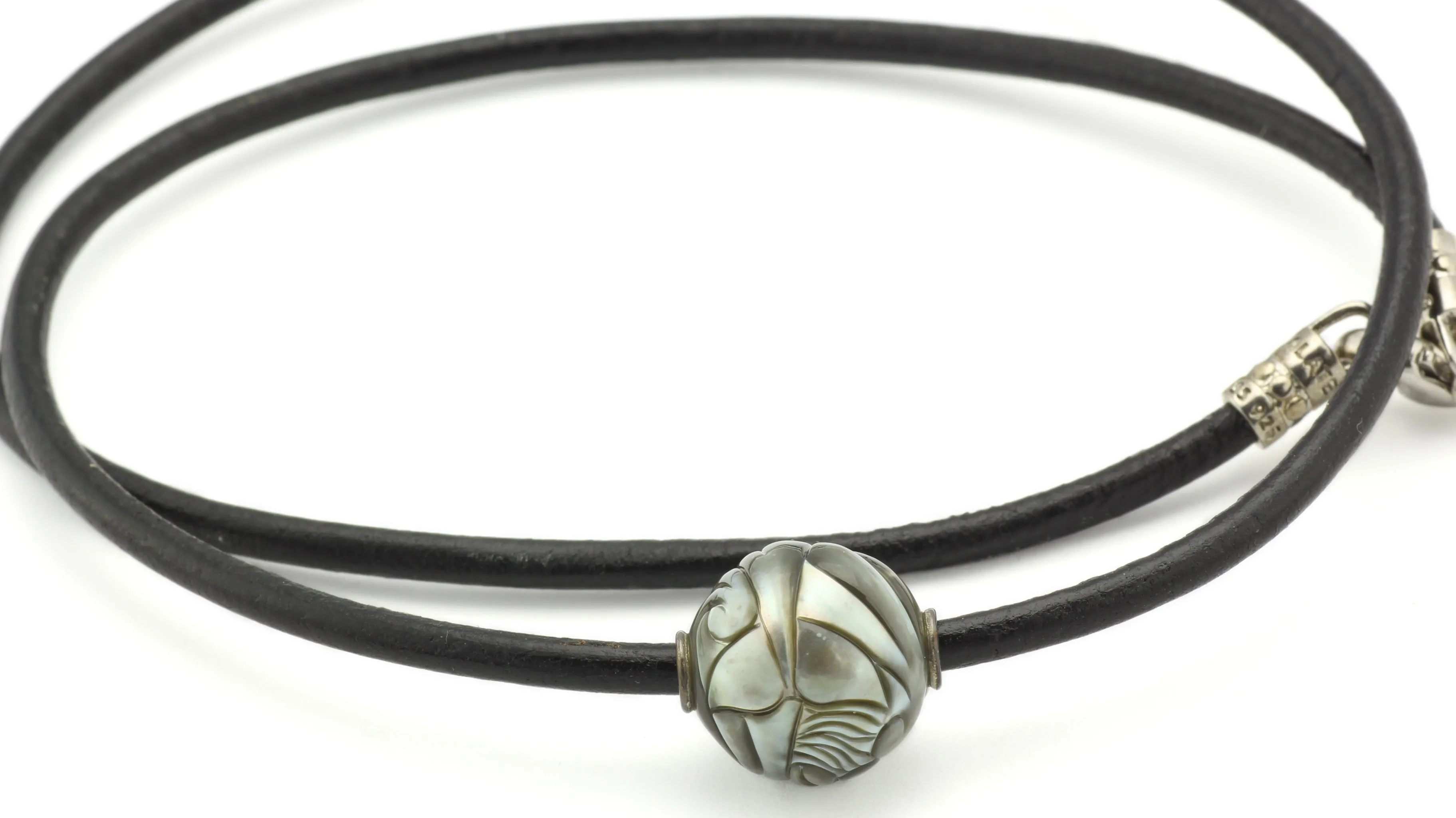 Dolphin - Galatea Carved Tahitian Pearl Leather Necklace