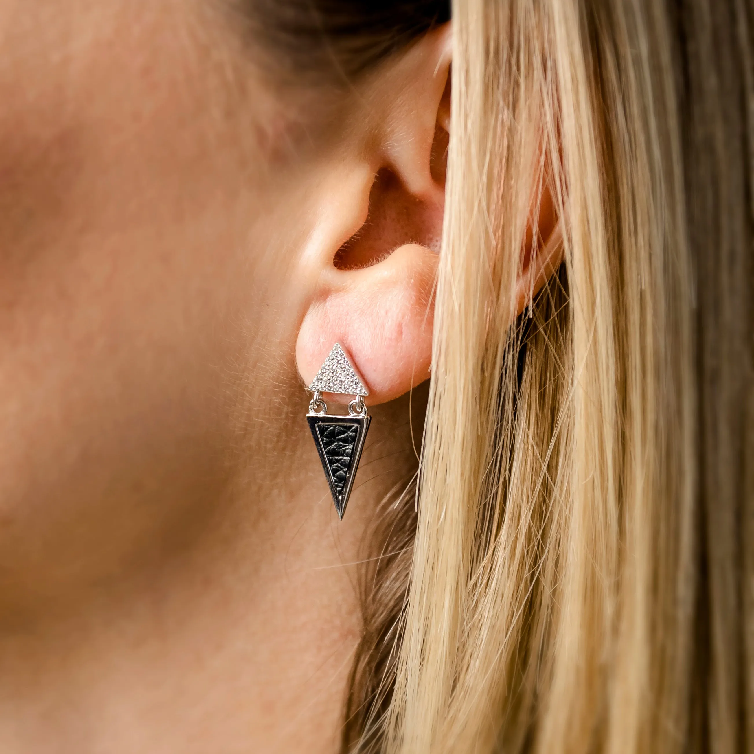 Double Triangle Leather Inlay Earrings