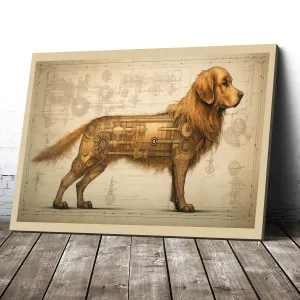 Drawings Golden Retriever 03 Dog Da Vinci Style Vintage Framed Canvas Prints Wall Art Hanging Home Decor